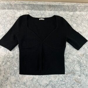 Free People Top Intimately Small Black Ribbed Sweetheart Neck Short Sleeve Crop